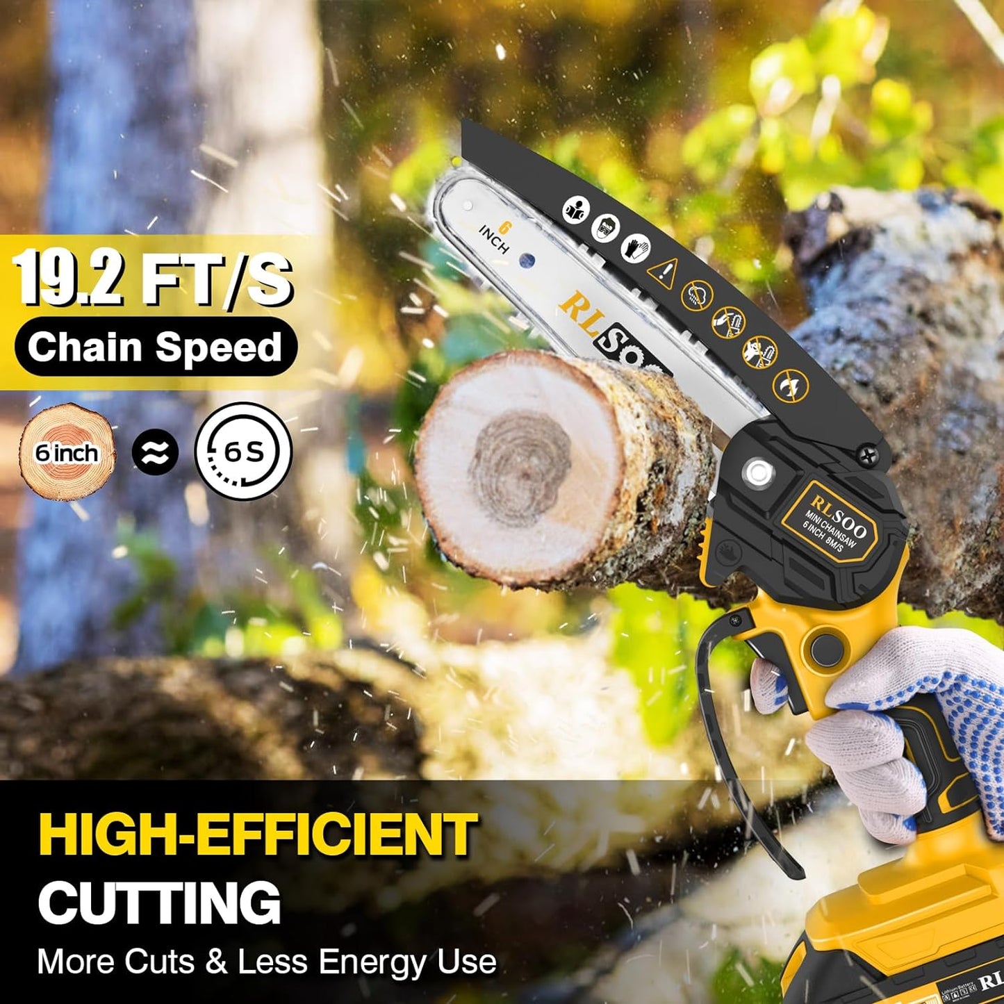 Mini Chainsaw, 6-Inch Electric Chainsaw Cordless, Portable Small Handheld Chain Saw for Wood Cutting, Tree Trimming, Courtyard, Household, and Garden (Includes 2 Batteries and 3 Chains)