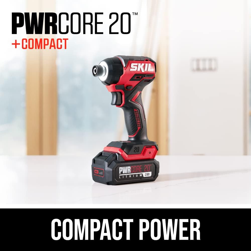 20V Compact Impact Driver Kit, 1/4" Hex, 3 Speed, Halo Light, and One-Hand Chuck.