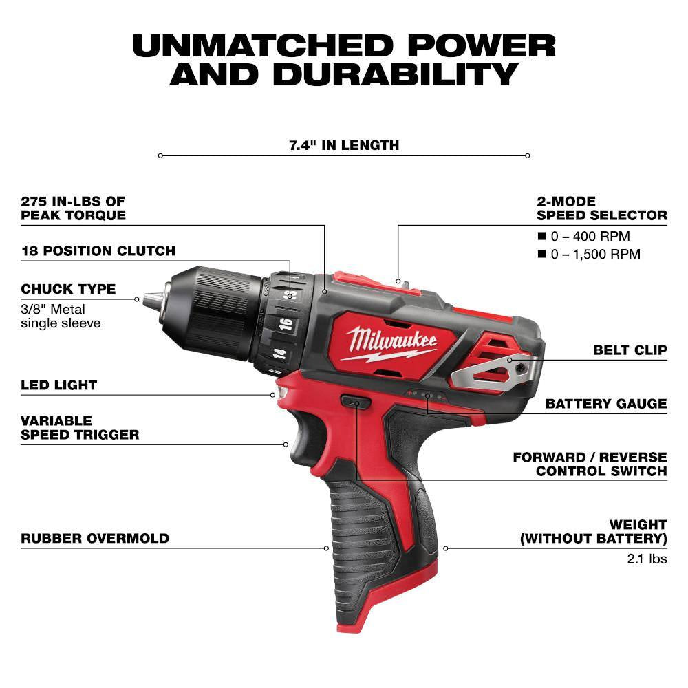 M12 12V Lithium-Ion Cordless Combo Kit with Two 2.0Ah Batteries, Charger and Bag (5-Tool)