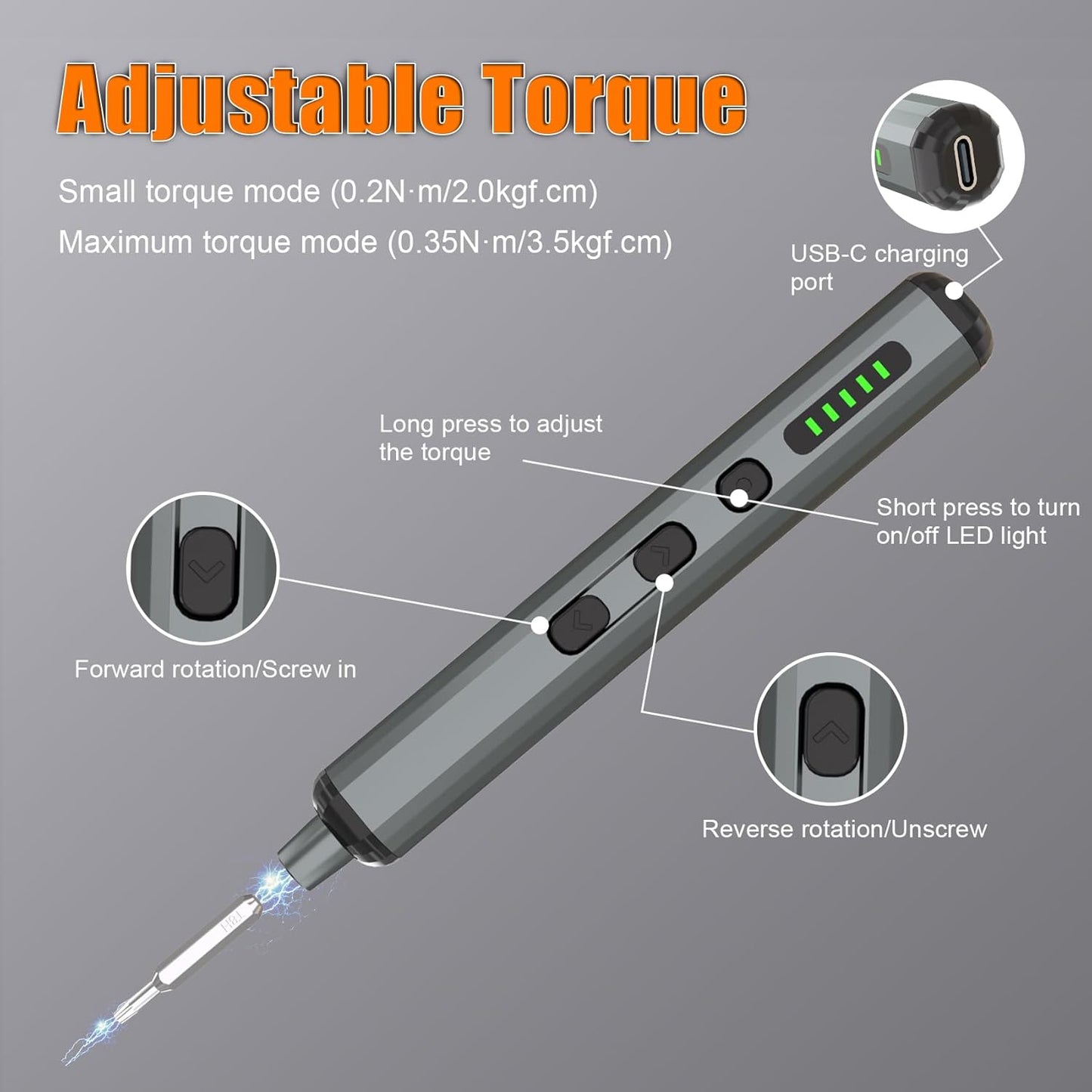 68-In-1 Mini Electric Screwdriver Set, Small Electric Screwdriver Cordless with 64 Magnetic Bits, 5 Torque Settings, 4 LED Lights Power Screwdriver Repair Tool Kit for Phone Camera Laptop Watch
