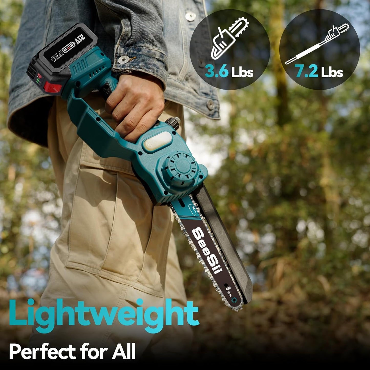 2 in 1 Cordless 8 Inch Pole Saw & Mini Chainsaw with 2 Battery, Power Electric Polesaw for Tree Trimming, Chain Saw with Extension Pole, Limb Branch Cutter Pruner PS800