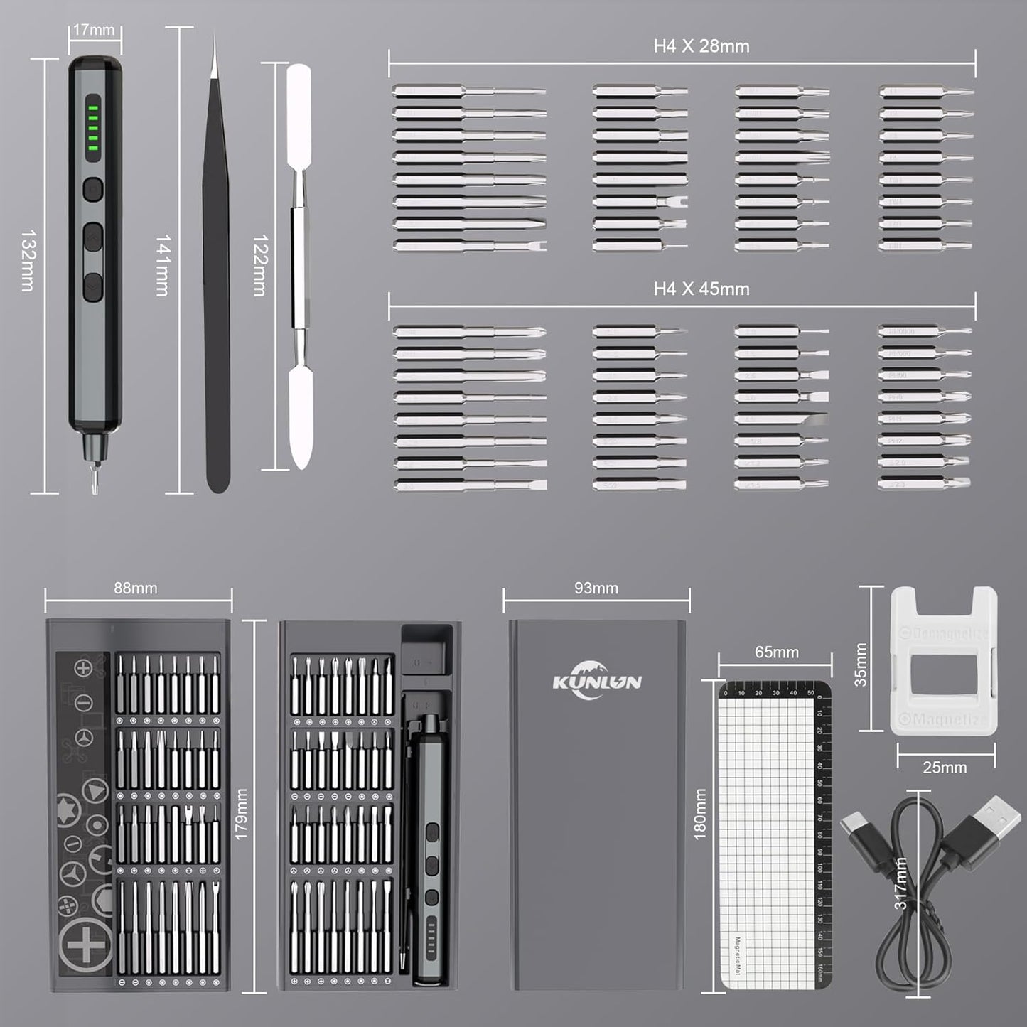 68-In-1 Mini Electric Screwdriver Set, Small Electric Screwdriver Cordless with 64 Magnetic Bits, 5 Torque Settings, 4 LED Lights Power Screwdriver Repair Tool Kit for Phone Camera Laptop Watch