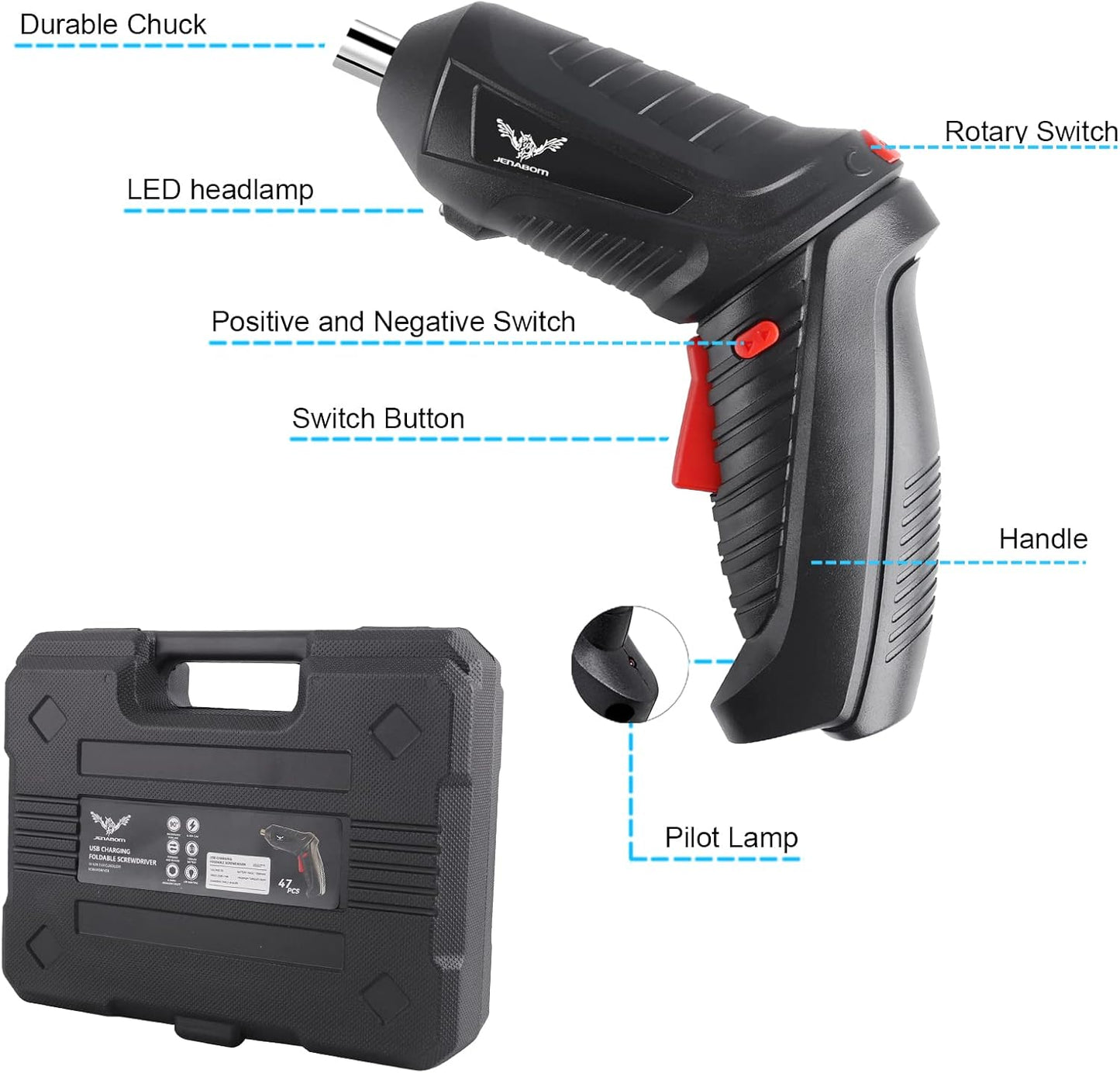 47 in 1 Electric Screwdriver Set, 3.6V Cordless & Rechargeable, 3.5N·M Max Torque, USB Power Rechargeable Screwdriver with 44Pcs Driver Bits, Ideal for Small Projects