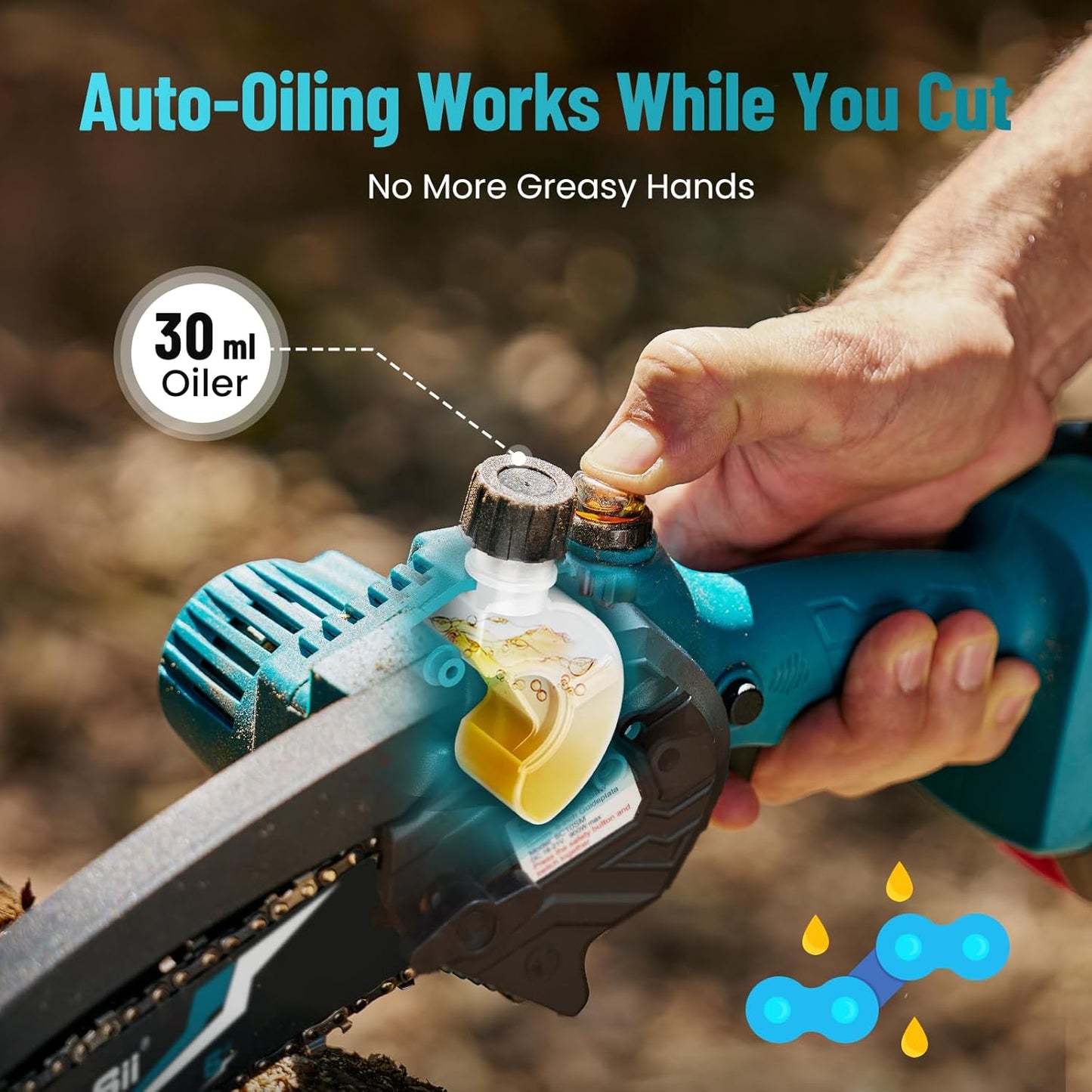 Mini Chainsaw 6 Inch,Cordless Chainsaw W/ 2X2000Mah Batteries,Oiler System & Replacement Chain,Handheld Electric Chain Saw W/Safety Lock,Battery Powered Chainsaw for Wood Tree Cutting, CH600+