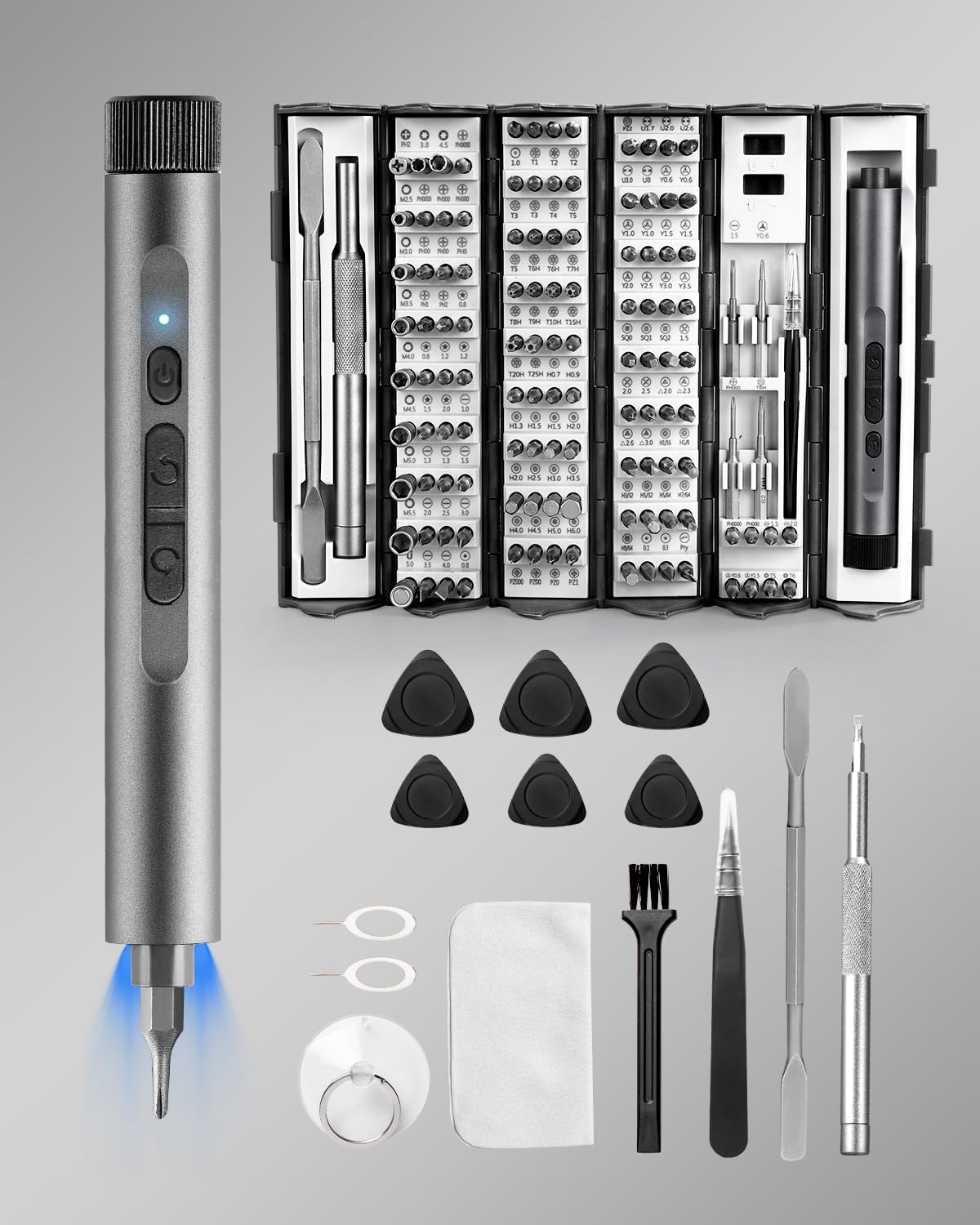 Electric Screwdriver Kit, 138 in 1 Precision Electric Screwdriver, 120 S2 Metal Magnetic Bits, LED Light, 3.7V Rated Voltage, Repair Tool Kit for Phone Watch Camera Laptop Pc,Grey