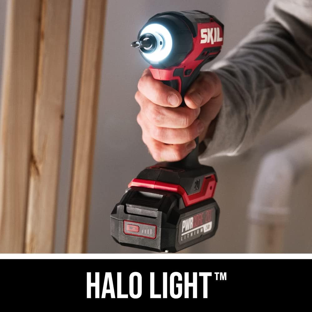 20V Compact Impact Driver Kit, 1/4" Hex, 3 Speed, Halo Light, and One-Hand Chuck.