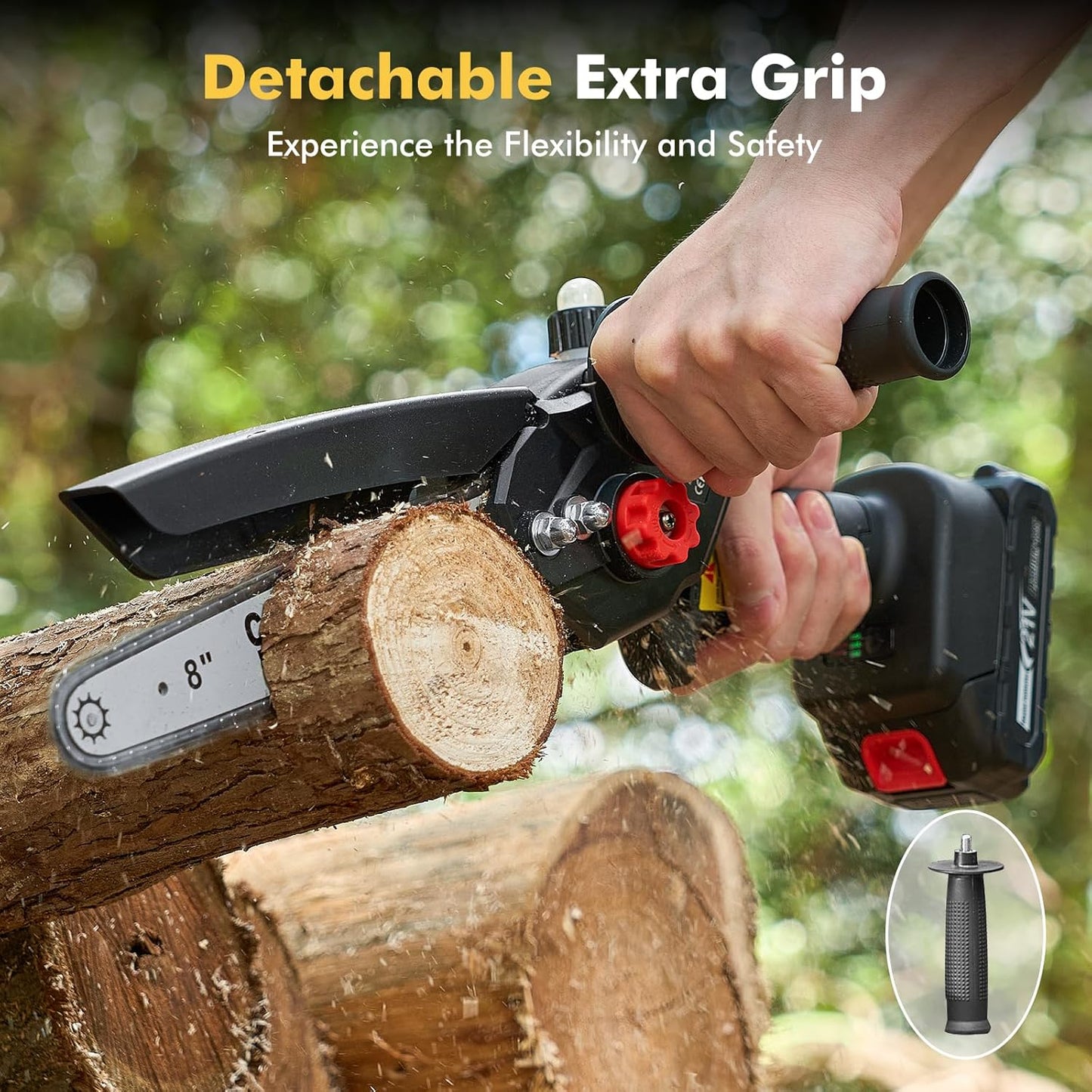 Mini Chainsaw Cordless 8 Inch DL07, Electric Battery Powered Chainsaw, Upgraded Brushless Chain Saw with Auto Oiler, 2Pcs 2000Mah Battery, Handheld Pruning Saws for Tree Branch Wood Cutting