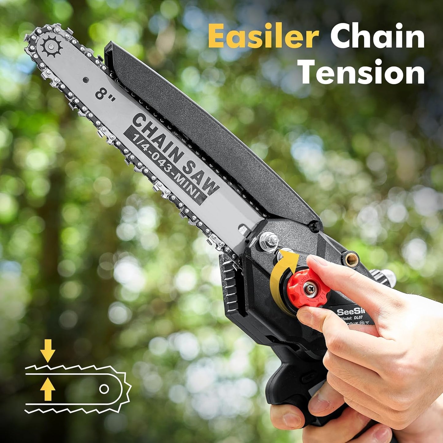 Mini Chainsaw Cordless 8 Inch DL07, Electric Battery Powered Chainsaw, Upgraded Brushless Chain Saw with Auto Oiler, 2Pcs 2000Mah Battery, Handheld Pruning Saws for Tree Branch Wood Cutting
