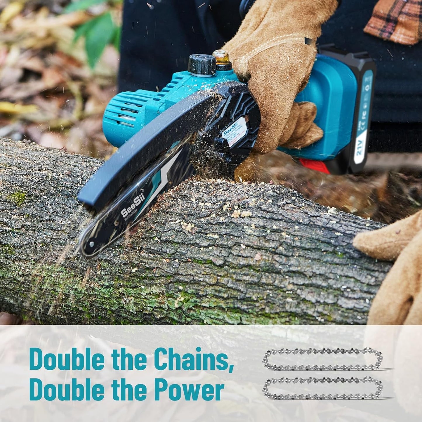 Mini Chainsaw 6 Inch,Cordless Chainsaw W/ 2X2000Mah Batteries,Oiler System & Replacement Chain,Handheld Electric Chain Saw W/Safety Lock,Battery Powered Chainsaw for Wood Tree Cutting, CH600+