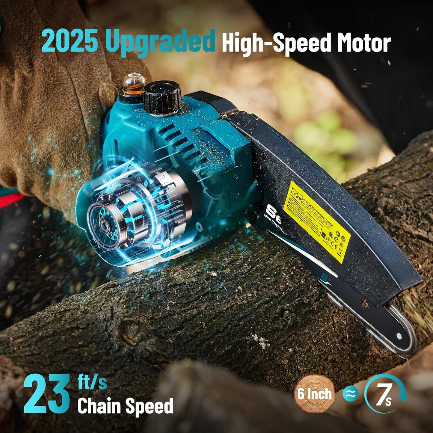 Mini Chainsaw 6 Inch,Cordless Chainsaw W/ 2X2000Mah Batteries,Oiler System & Replacement Chain,Handheld Electric Chain Saw W/Safety Lock,Battery Powered Chainsaw for Wood Tree Cutting, CH600+