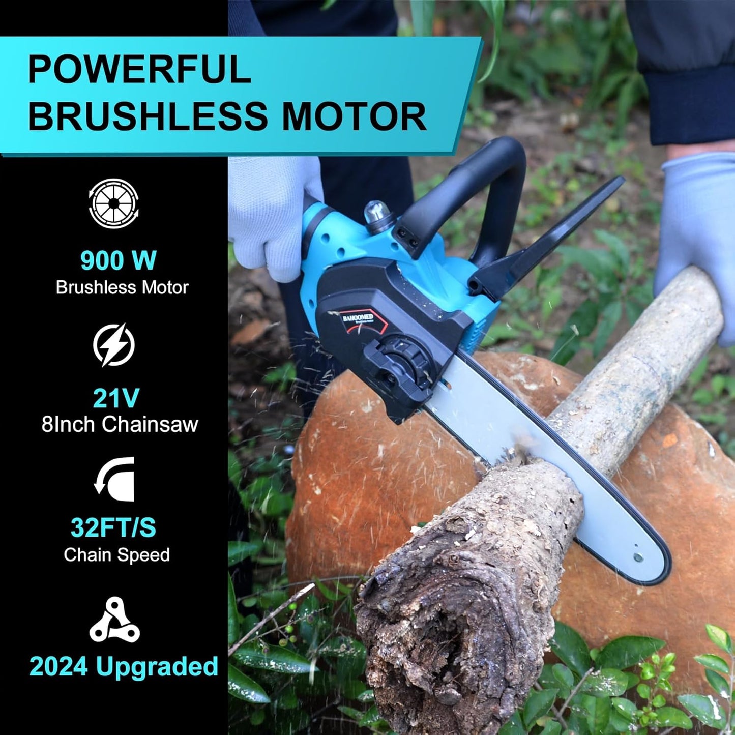 21V Cordless Mini Pruning Chainsaw - 8" Battery Chainsaw with Automatic Oiling System and Security Lock, Handheld Electric Mini Chain Saw for Tree Stump or Trees Branch Cutting