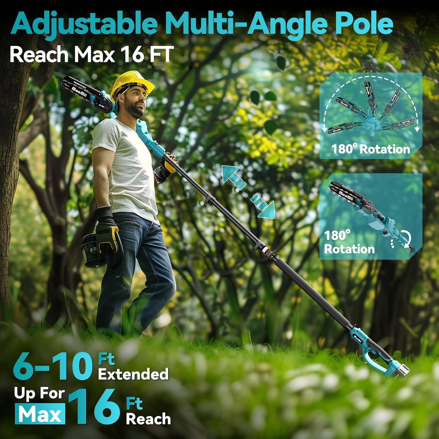 2 in 1 Cordless 8 Inch Pole Saw & Mini Chainsaw with 2 Battery, Power Electric Polesaw for Tree Trimming, Chain Saw with Extension Pole, Limb Branch Cutter Pruner PS800