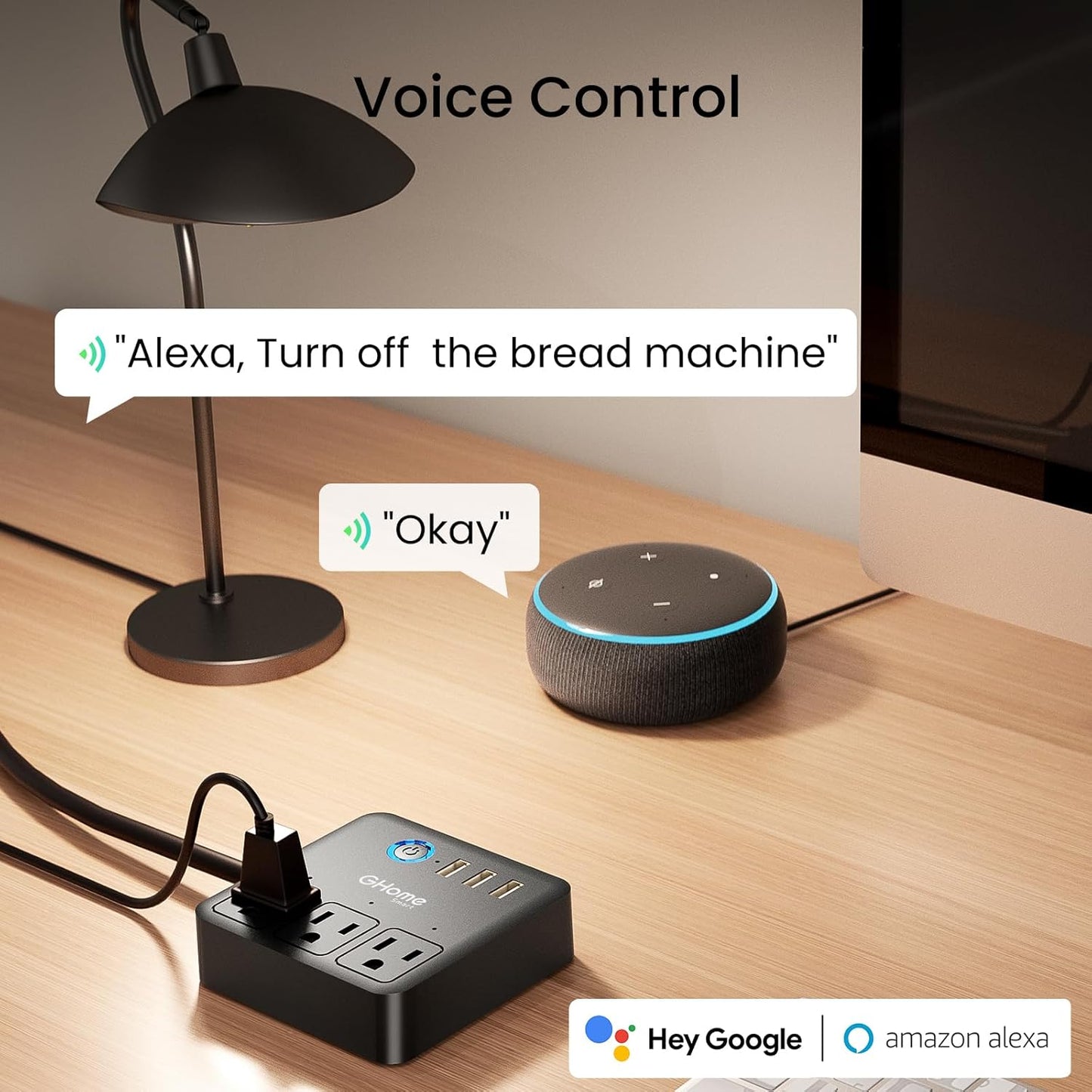Regleta con 3 puertos USB y 3 enchufes inteligentes compatibles con Alexa y Google Home