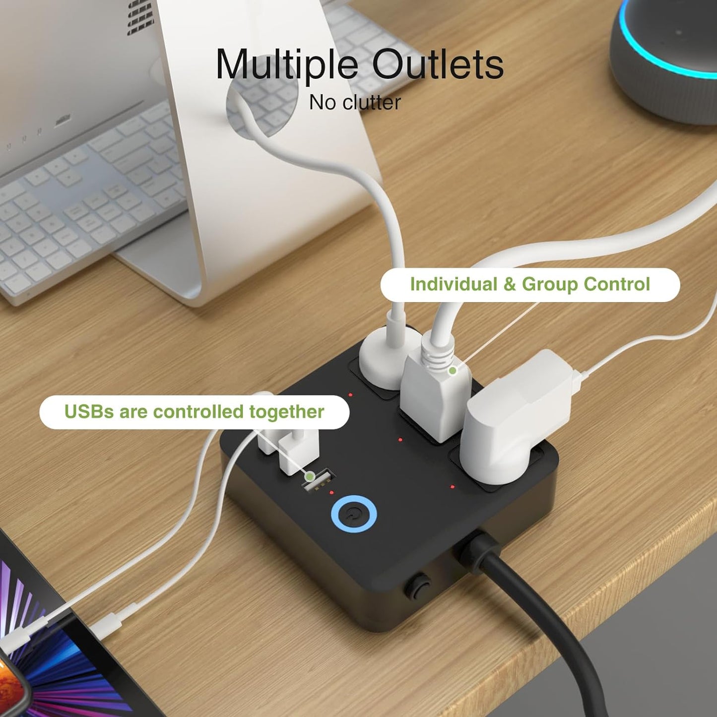 Regleta con 3 puertos USB y 3 enchufes inteligentes compatibles con Alexa y Google Home