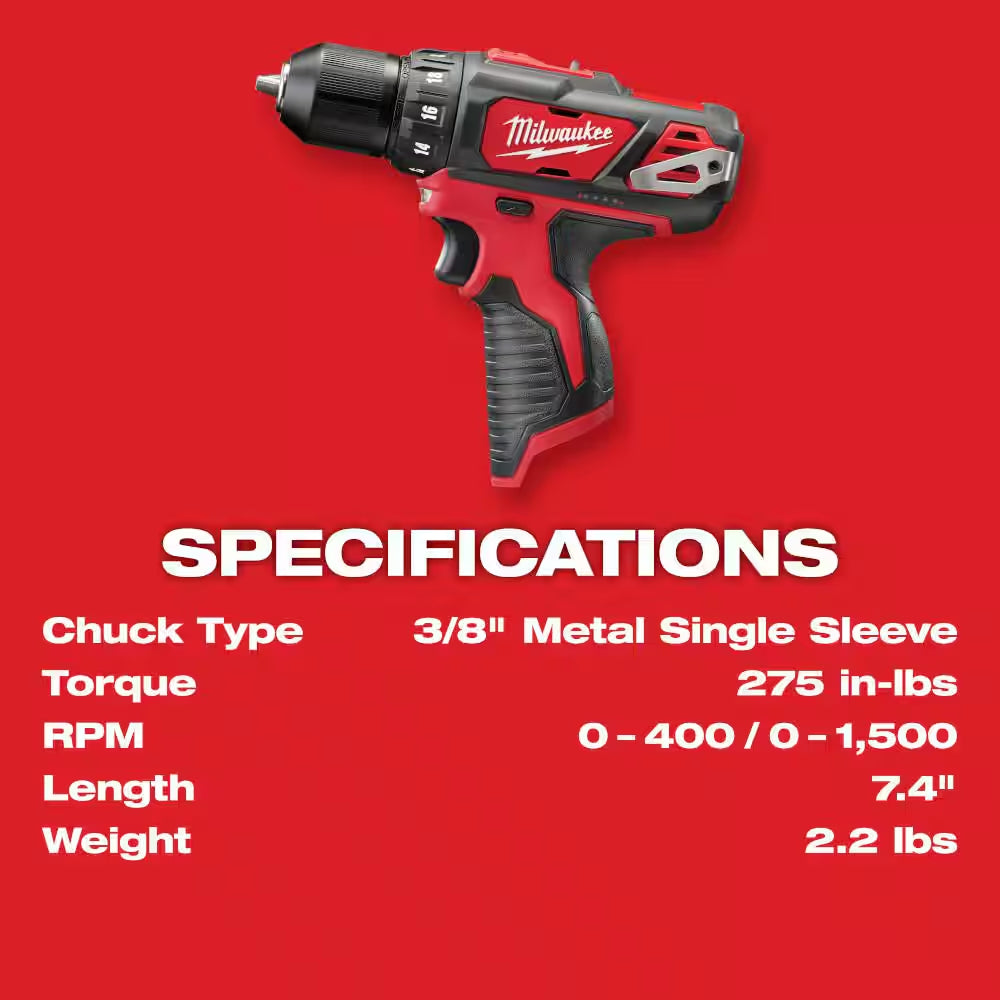 M12 12V Lithium-Ion Cordless Combo Kit with Two 2.0Ah Batteries, Charger and Bag (5-Tool)