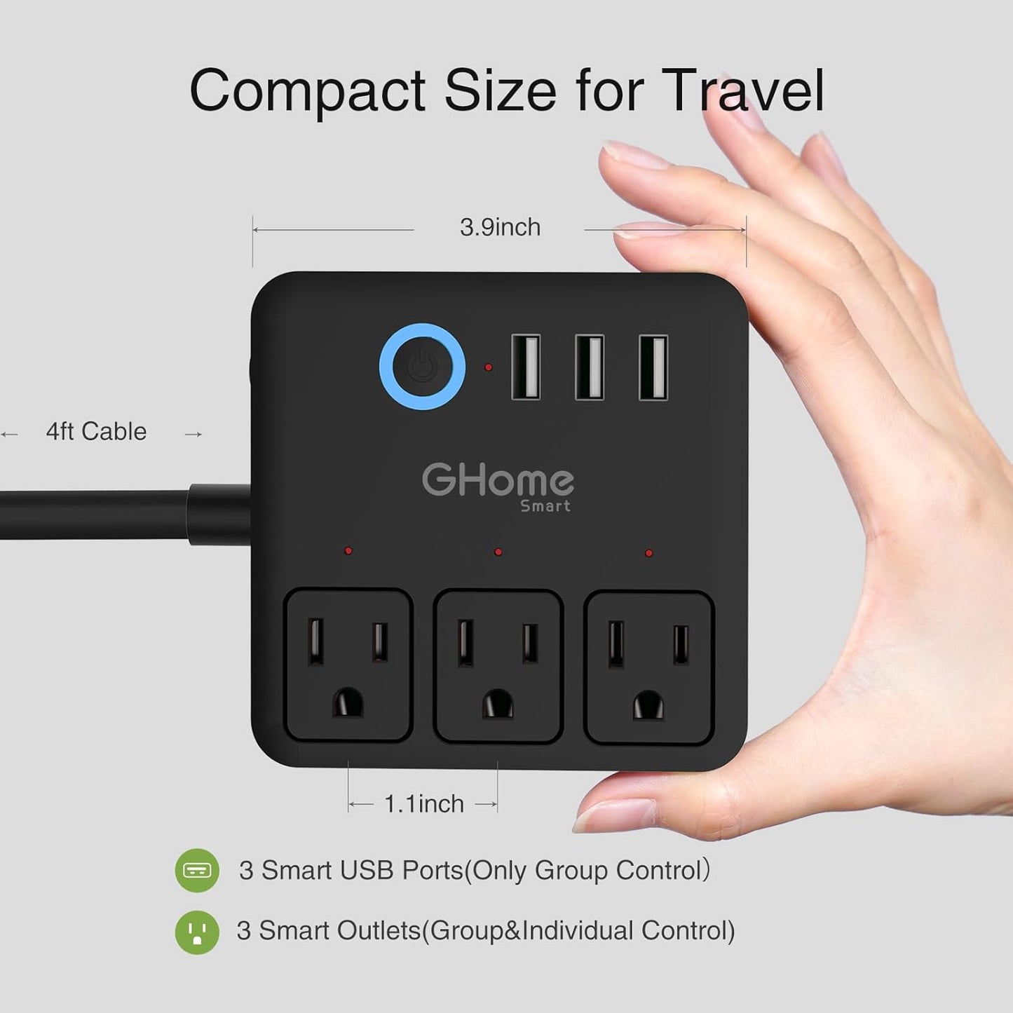 Regleta con 3 puertos USB y 3 enchufes inteligentes compatibles con Alexa y Google Home