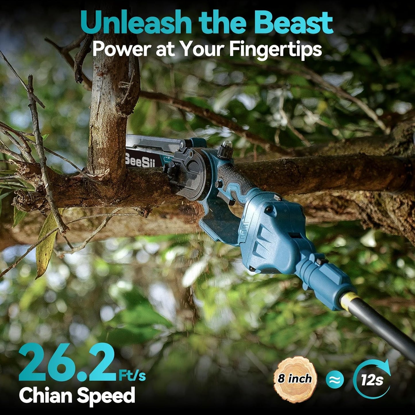 2 in 1 Cordless 8 Inch Pole Saw & Mini Chainsaw with 2 Battery, Power Electric Polesaw for Tree Trimming, Chain Saw with Extension Pole, Limb Branch Cutter Pruner PS800