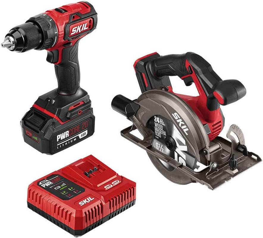 2-Tool Combo Kit: 20V PWR CORE 20 Cordless Brushless Drill Driver and Cordless Circular Saw.