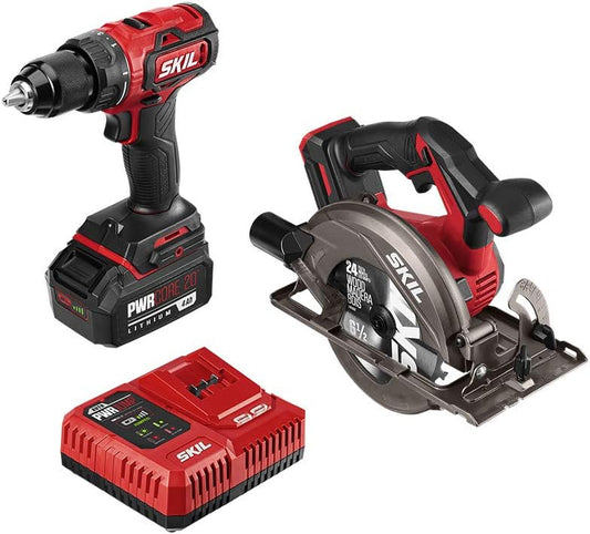 2-Tool Combo Kit: 20V PWR CORE 20 Cordless Brushless Drill Driver and Cordless Circular Saw.
