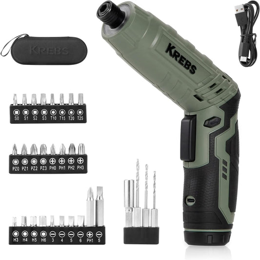 Power Electric Screwdriver, 4V Max 5Nm Cordless Screwdriver Rechargeable Set with 39Pcs Bits Accessories Kit, with LED Light Adjustable 2 Position Handles