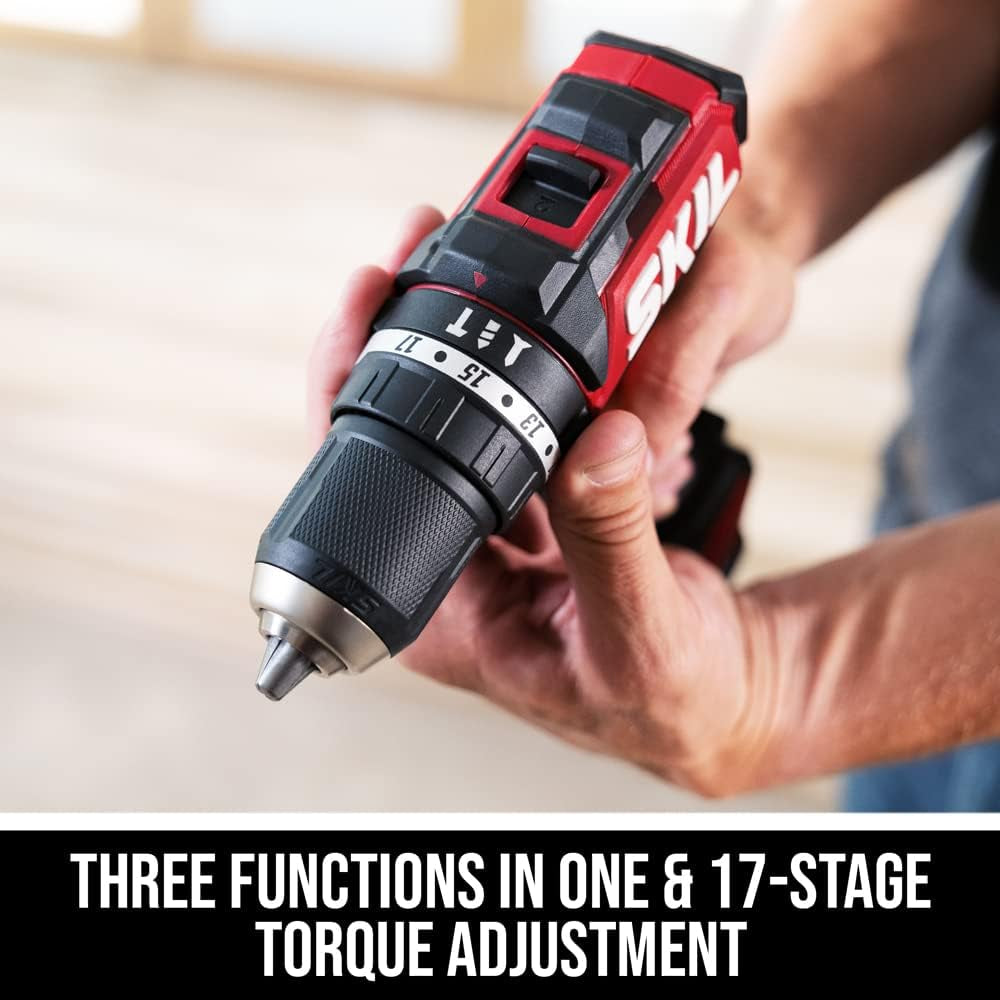 3-in-1 12V Compact Hammer Drill with 1/2" Keyless Ratcheting Chuck and LED Work Light.