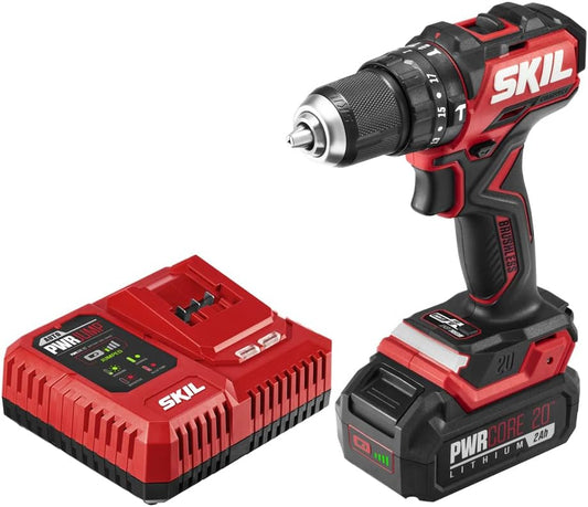 20V 1/2" Compact 3-in-1 Hammer Drill Kit with 1/2" Keyless Chuck and LED Light.