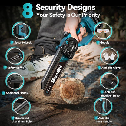 2 in 1 Cordless 8 Inch Pole Saw & Mini Chainsaw with 2 Battery, Power Electric Polesaw for Tree Trimming, Chain Saw with Extension Pole, Limb Branch Cutter Pruner PS800