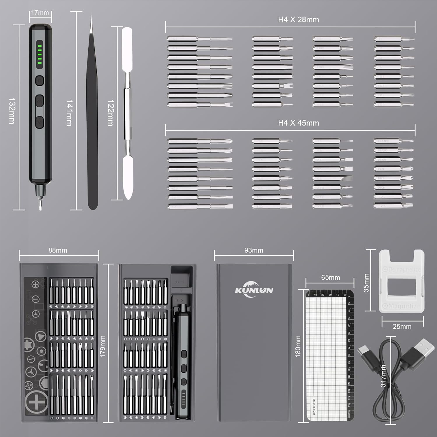 68-In-1 Mini Electric Screwdriver Set, Small Electric Screwdriver Cordless with 64 Magnetic Bits, 5 Torque Settings, 4 LED Lights Power Screwdriver Repair Tool Kit for Phone Camera Laptop Watch