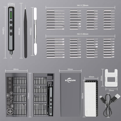 68-In-1 Mini Electric Screwdriver Set, Small Electric Screwdriver Cordless with 64 Magnetic Bits, 5 Torque Settings, 4 LED Lights Power Screwdriver Repair Tool Kit for Phone Camera Laptop Watch