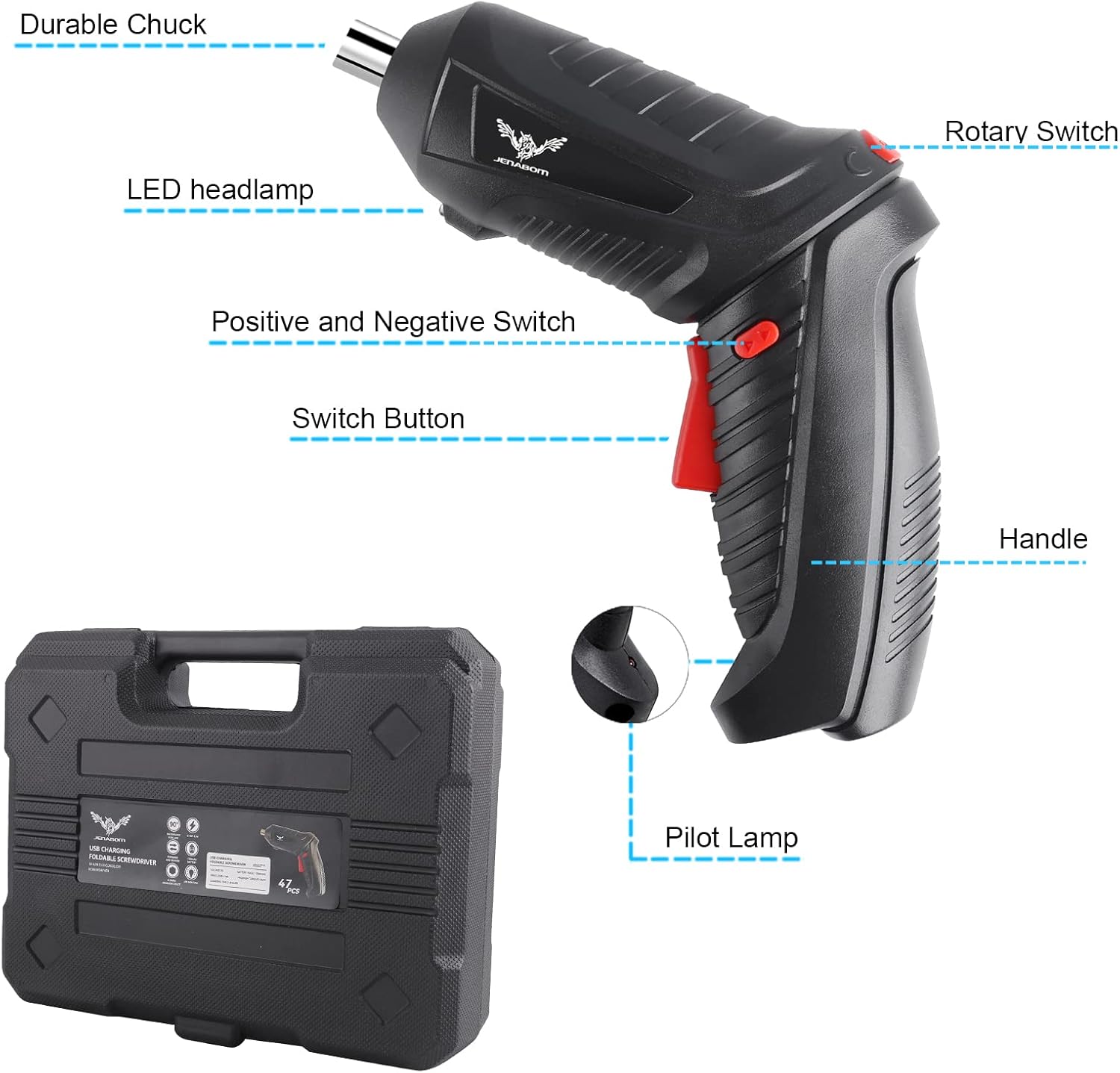 47 in 1 Electric Screwdriver Set, 3.6V Cordless & Rechargeable, 3.5N·M Max Torque, USB Power Rechargeable Screwdriver with 44Pcs Driver Bits, Ideal for Small Projects