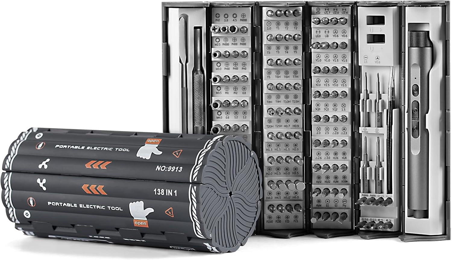 Electric Screwdriver Kit, 138 in 1 Precision Electric Screwdriver, 120 S2 Metal Magnetic Bits, LED Light, 3.7V Rated Voltage, Repair Tool Kit for Phone Watch Camera Laptop Pc,Grey