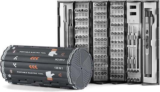 Electric Screwdriver Kit, 138 in 1 Precision Electric Screwdriver, 120 S2 Metal Magnetic Bits, LED Light, 3.7V Rated Voltage, Repair Tool Kit for Phone Watch Camera Laptop Pc,Grey