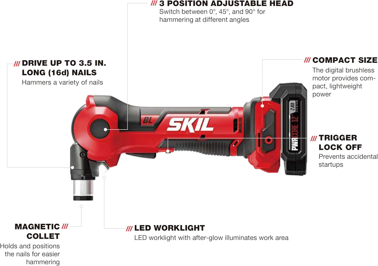 12V electric hammer kit with 2 Ah lithium battery and charger