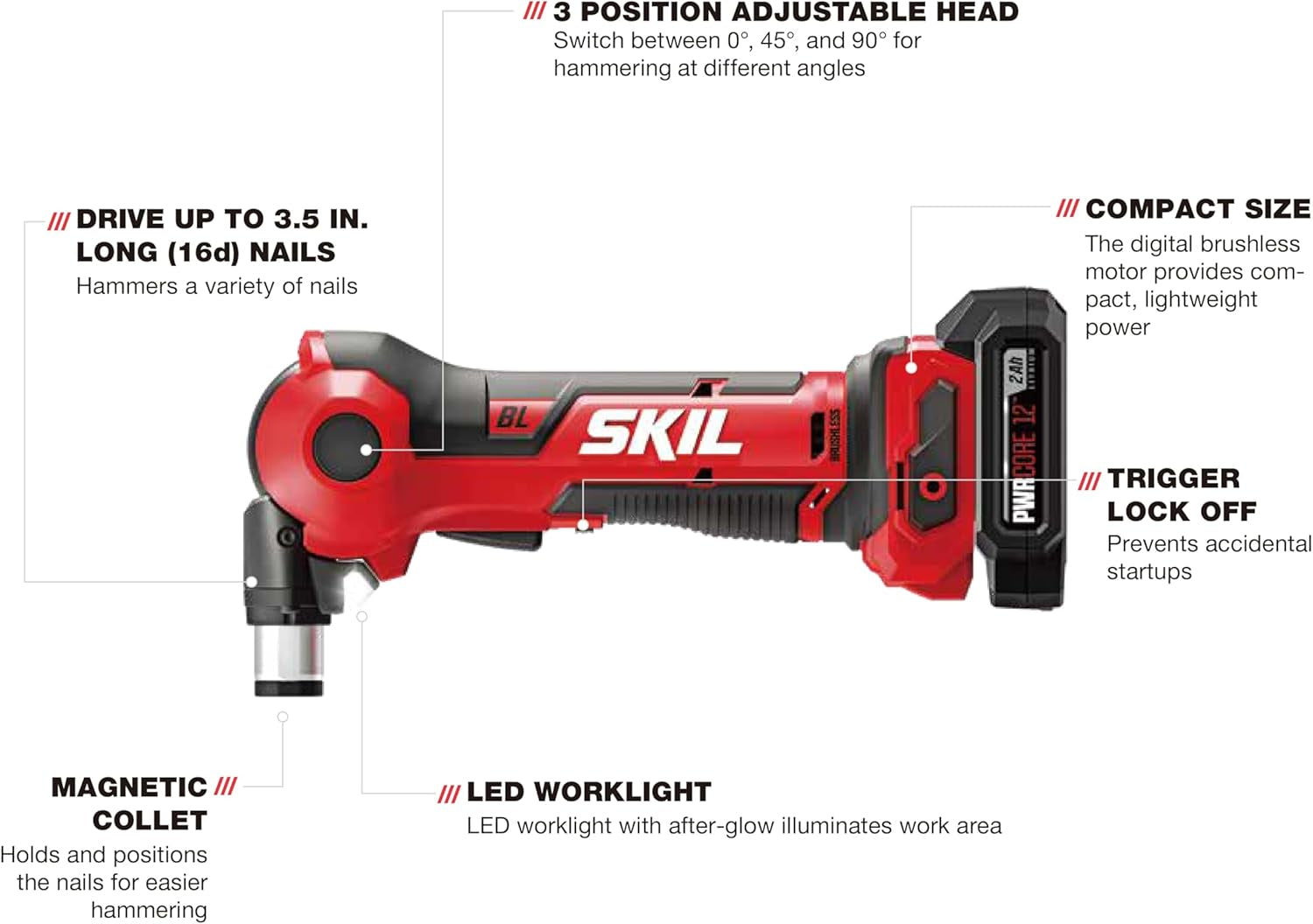 12V electric hammer kit with 2 Ah lithium battery and charger