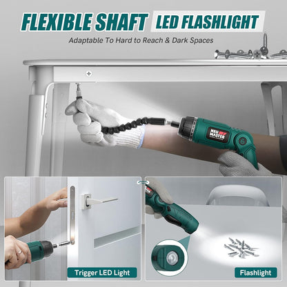 Cordless Screwdriver, 4V Electric Screwdriver Rechargeable Power Screwdriver with Pivoting Handle, Front and Rear LED Light, 32Pcs Bits, 6+1 Torque Setting, 2000 Mah Battery Screwdriver