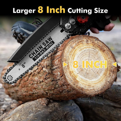 Mini Chainsaw Cordless 8 Inch DL07, Electric Battery Powered Chainsaw, Upgraded Brushless Chain Saw with Auto Oiler, 2Pcs 2000Mah Battery, Handheld Pruning Saws for Tree Branch Wood Cutting