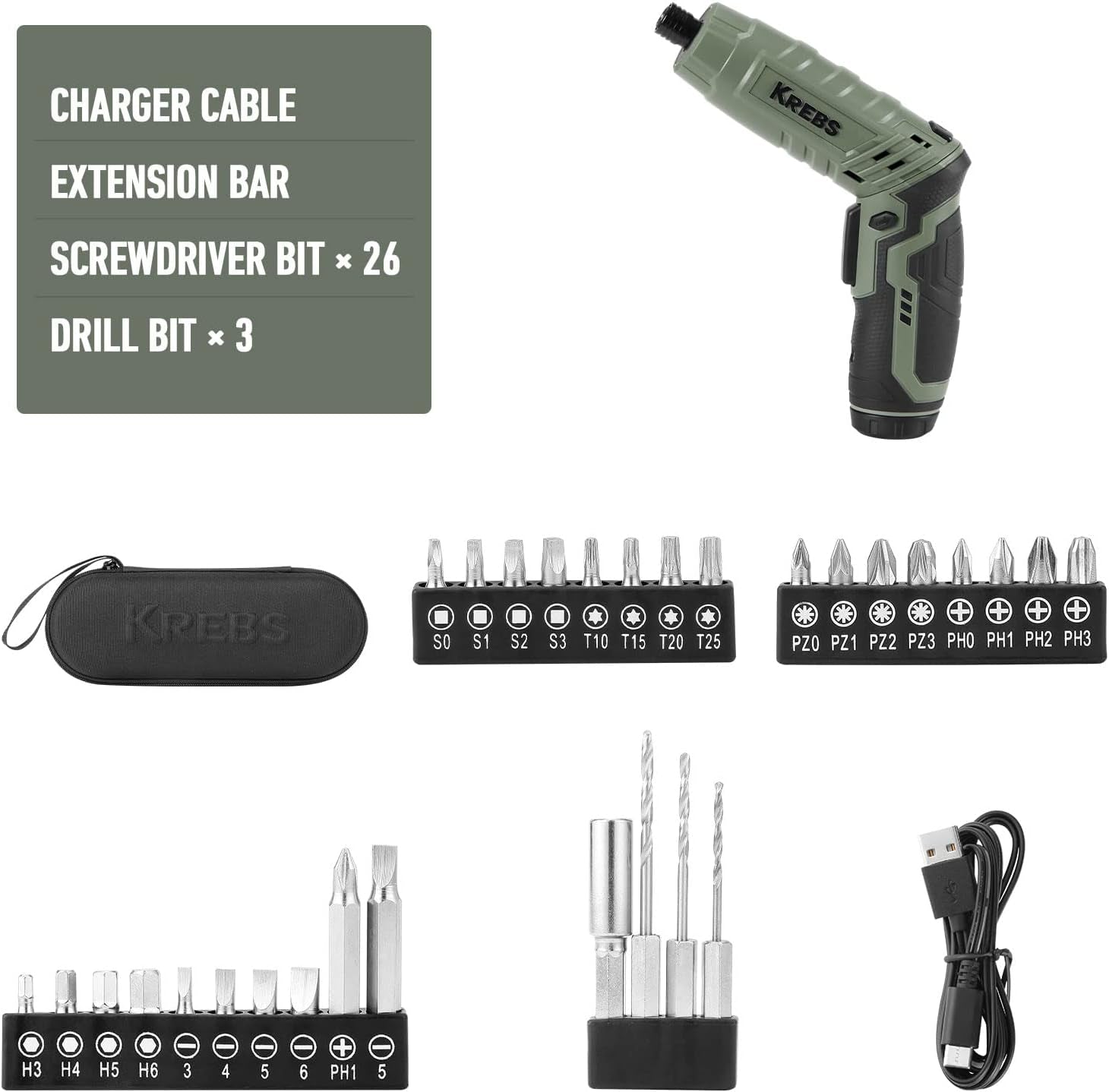 Power Electric Screwdriver, 4V Max 5Nm Cordless Screwdriver Rechargeable Set with 39Pcs Bits Accessories Kit, with LED Light Adjustable 2 Position Handles