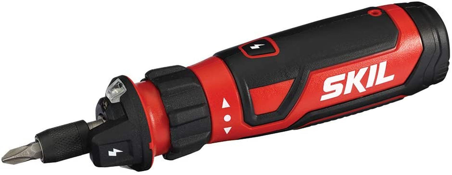 Rechargeable cordless screwdriver with circuit sensor technology. Includes 45-piece bit set.