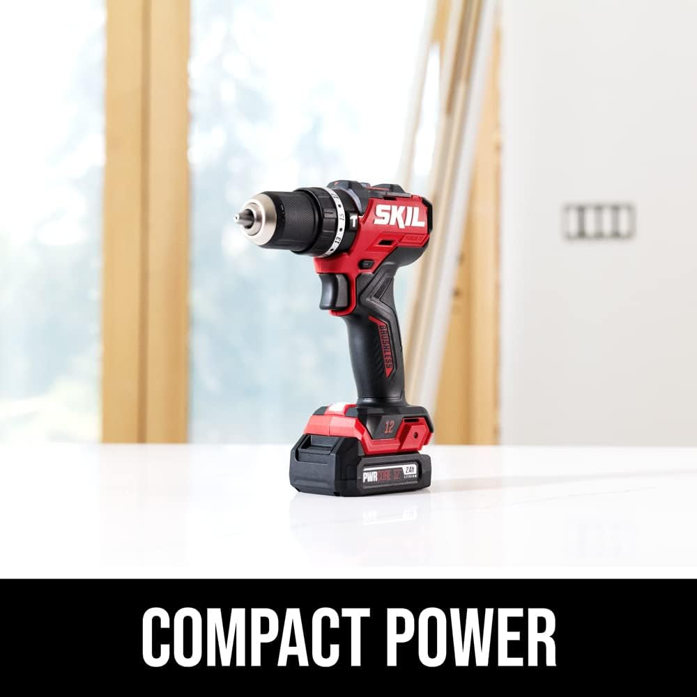 3-in-1 12V Compact Hammer Drill with 1/2" Keyless Ratcheting Chuck and LED Work Light.
