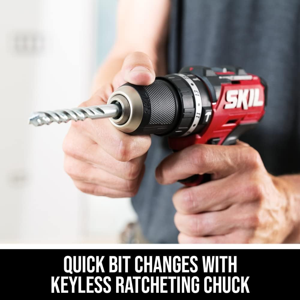 3-in-1 12V Compact Hammer Drill with 1/2" Keyless Ratcheting Chuck and LED Work Light.