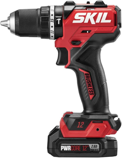 3-in-1 12V Compact Hammer Drill with 1/2" Keyless Ratcheting Chuck and LED Work Light.