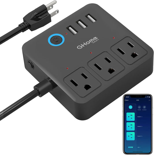 Regleta con 3 puertos USB y 3 enchufes inteligentes compatibles con Alexa y Google Home